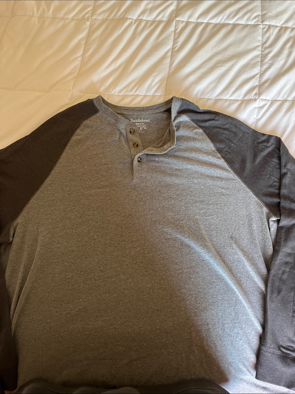 Saddlebred Two-Tone Gray and Black Henley Raglan Long Sleeve Shirt